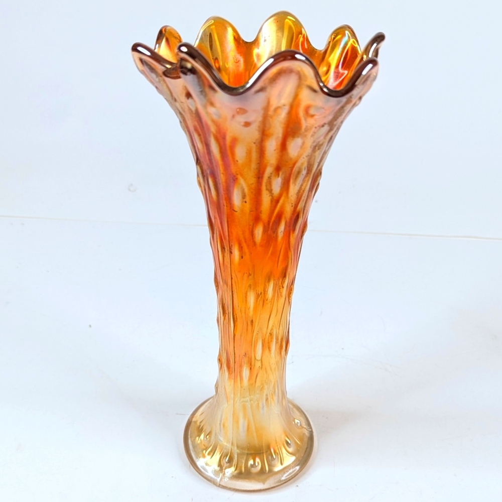 Vintage Marigold Vase Carnival Art Glass 11" Flare Rim Rustic Autumn Fall Floral